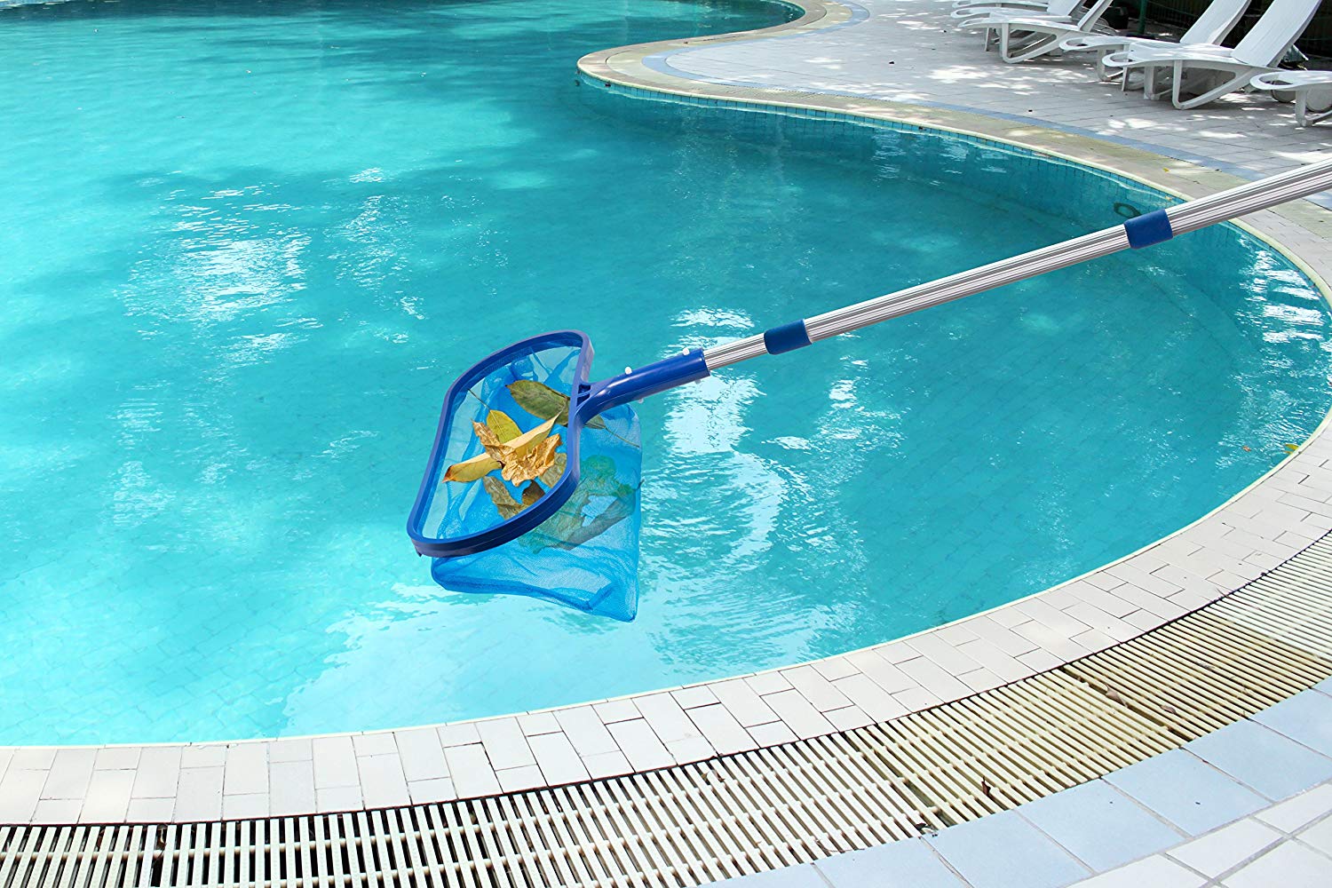 Pool Skimmer Net - ตาข่ายทำความสะอาดใบไม้ในสระน้ำแบบใหม่ พร้อมด้ามจับยืดหดได้ ถอดประกอบได้ สำหรับสปา บ่อปลาคาร์ฟ น้ำหนักเบา