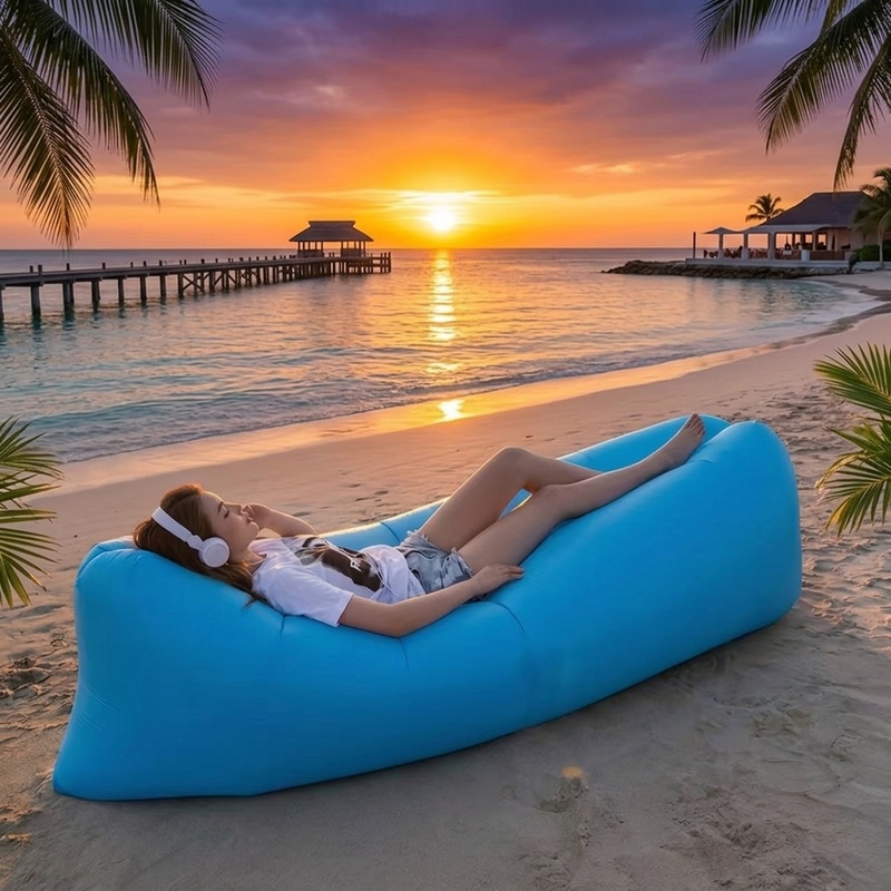 Pool Lounger Inflatable - โซฟาลมพกพาแบบพองลมได้, เก้าอี้นอนกันน้ำพองลมเร็ว, โซฟากลางแจ้งน้ำหนักเบาพับได้สำหรับชายหาด แคมป์ปิ้ง สระว่ายน้ำ และการเดินทาง