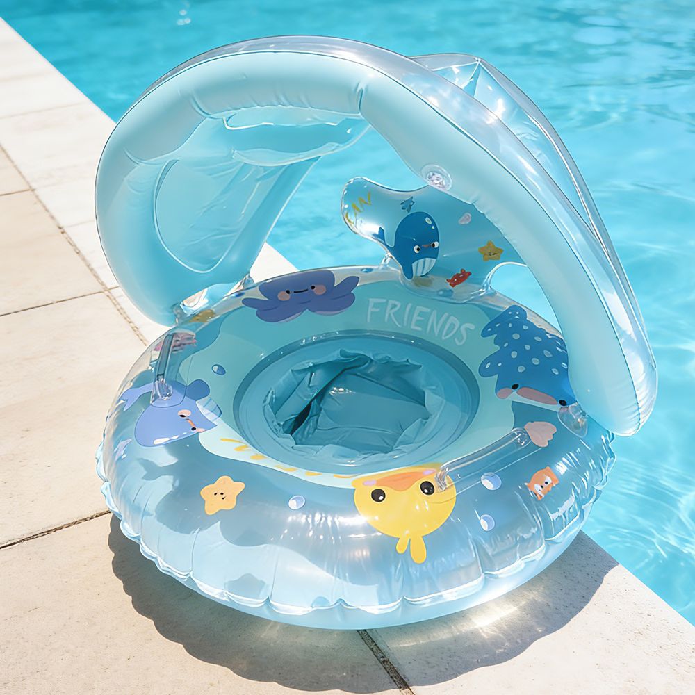 Pool Float Ring Inflatable - 1 ชิ้น ของเล่นเป่าลม ﻿ ห่วงยางว่ายน้ำแบบถอดได้พร้อมหลังคาบังแดด ของเล่นลอยน้ำสำหรับฤดูร้อน