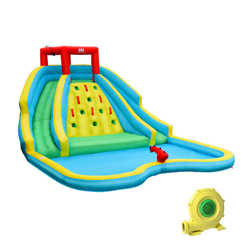 Water Slide Inflatable - บ้านลมเป่าลมสำหรับเล่นน้ำพร้อมสไลเดอร์คู่และผนังปีนป่าย พร้อมเครื่องเป่าลม 735 วัตต์
