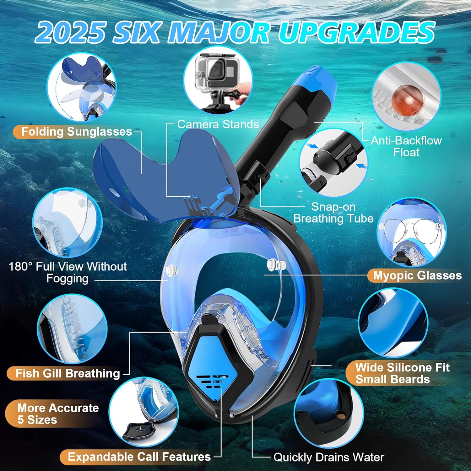 Snorkel Mask Full Face - หน้ากากดำน้ำแบบเต็มหน้า Devilfish สำหรับผู้ใหญ่ ระบบ Dry Top