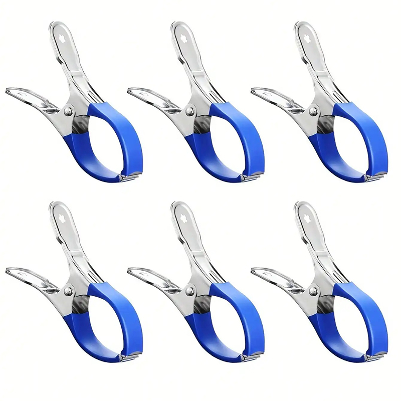 Pool Ladder Above Ground - คลิปหนีบผ้าคลุมสระว่ายน้ำสแตนเลสทนทาน 6 ชิ้น/ชุด พร้อมด้ามจับพลาสติกสีน้ำเงิน - คลิปสปริงกันลมแบบหนาพิเศษเพื่อความปลอดภัย
