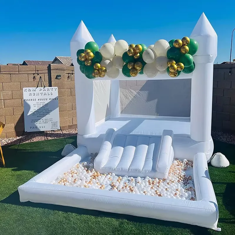 Water Slide Inflatable - บ้านลมสีขาวขนาด 20264 ตารางเมตร สำหรับเด็กเล็ก ใช้ในงานวันเกิด สนามหญ้ากลางแจ้ง