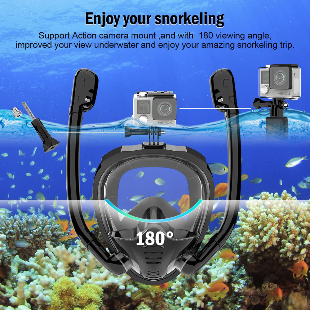 มาส์กดําน้ําแบบเต็มหน้า 180 °  - Snorkel Mask Full Face บทวิจารณ์และราคา