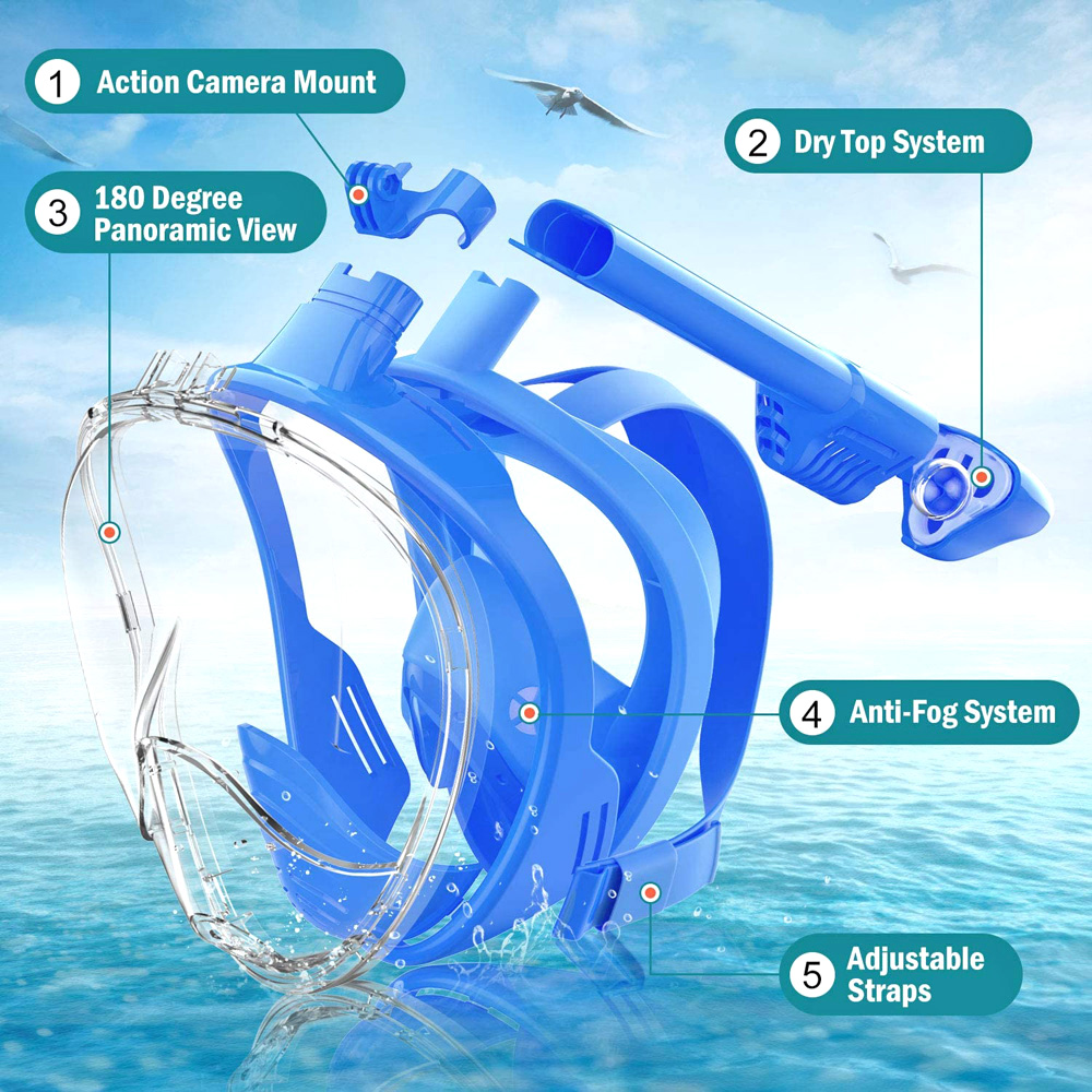 เด็กหน้ากากดําน้ําแบบเต็มหน้าห - Snorkel Mask Full Face บทวิจารณ์และราคา