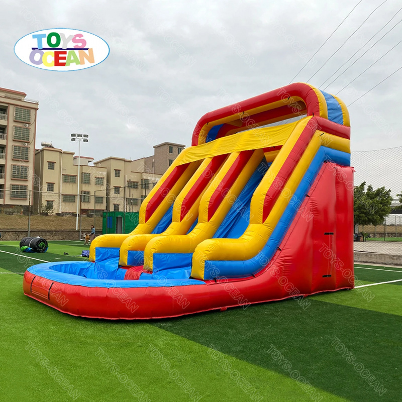 สไลเดอร์น้ำเป่าลมสามเลน สีแดง  - Water Slide Inflatable บทวิจารณ์และราคา